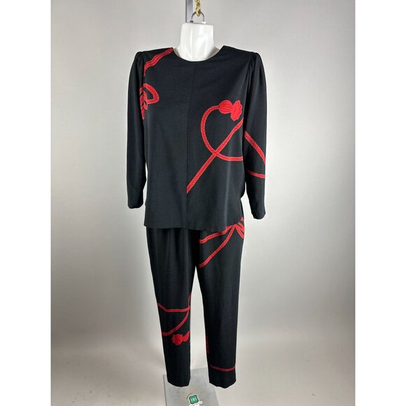 Vtg 90s Hitoshi Tamura Knot Rope Print Top Pants Set Small Made In Japan Womens - Picture 2 of 8